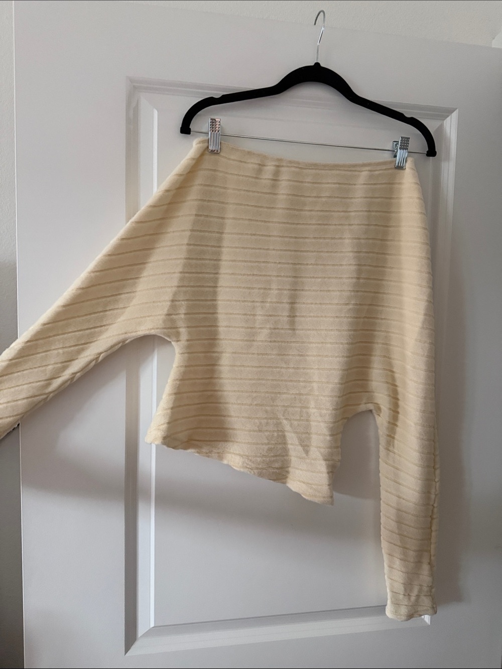 Cream Ribbed Off-Shoulder Sweater